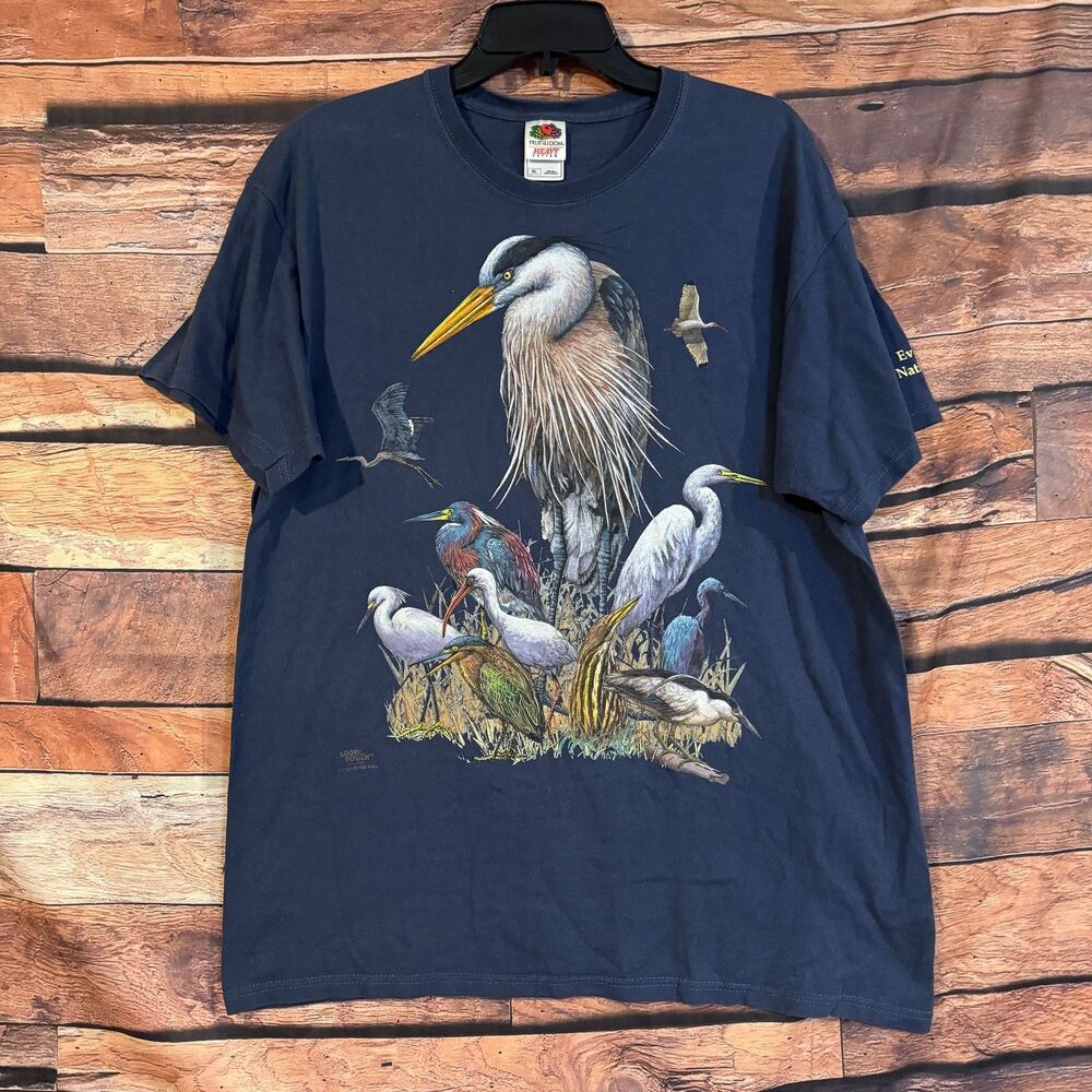 Fruit of the Loom T-Shirt Men's Navy Blue XL Everglades Cotton Graphic Print